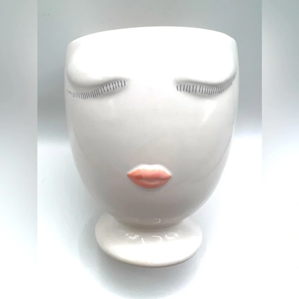 Pier 1 Imports White Woman's Face Vase Planter 5 in Height
